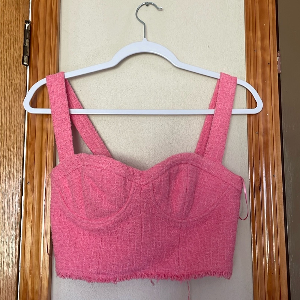 Zara NWOT Pink Tweed Bustier Crop Top